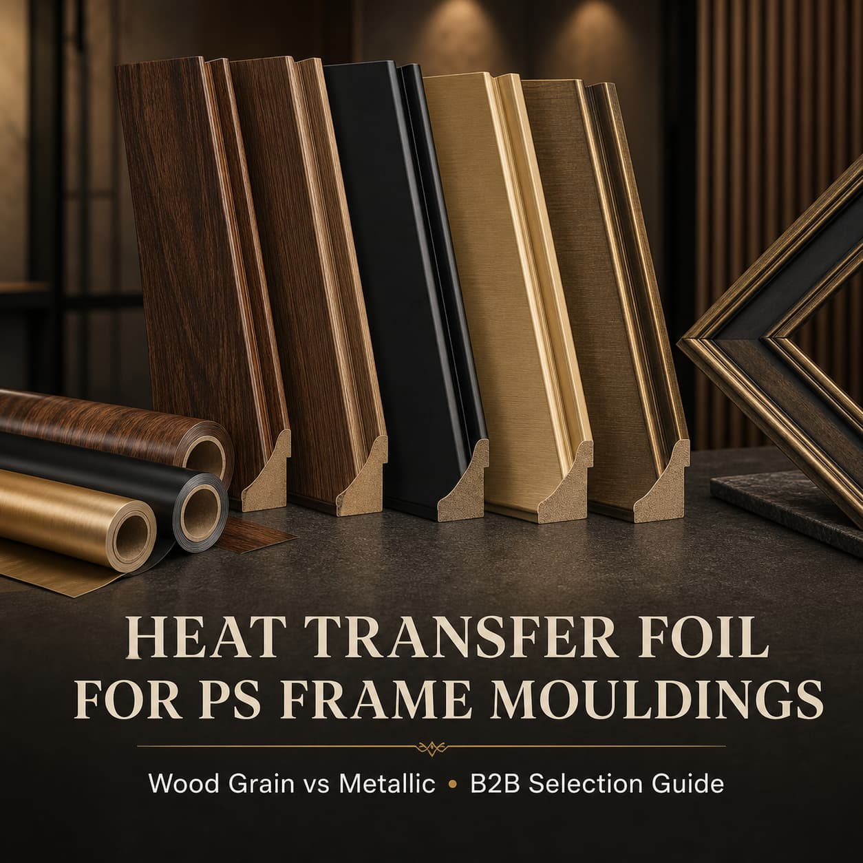 Wood Grain vs Metallic Heat Transfer Foil for PS Picture Frame Mouldings